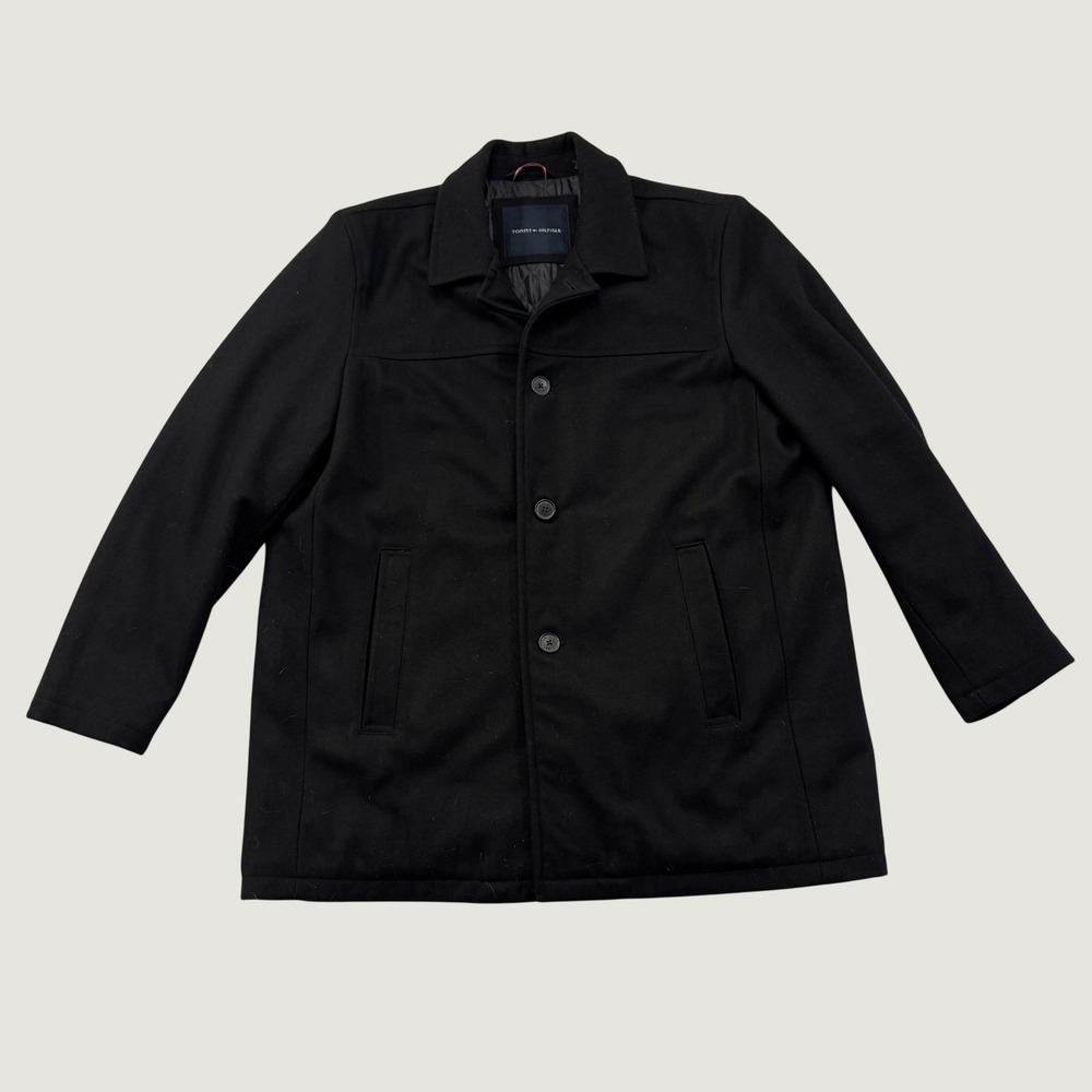 Tommy Hilfiger Coat Mens XXL Black Wool Blend Quilted Lined Button Front Winter